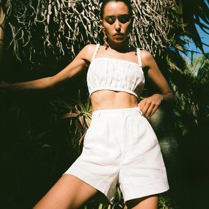 Reformation Carmen Linen Two Piece Set (Top & Shorts)